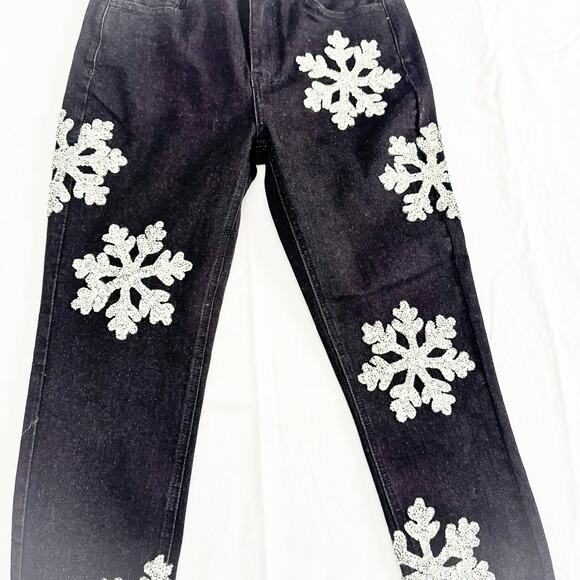 Boston Proper Snowflake Embroidered Embellished Black Skinny Jeans Size 2 - Picture 3 of 9